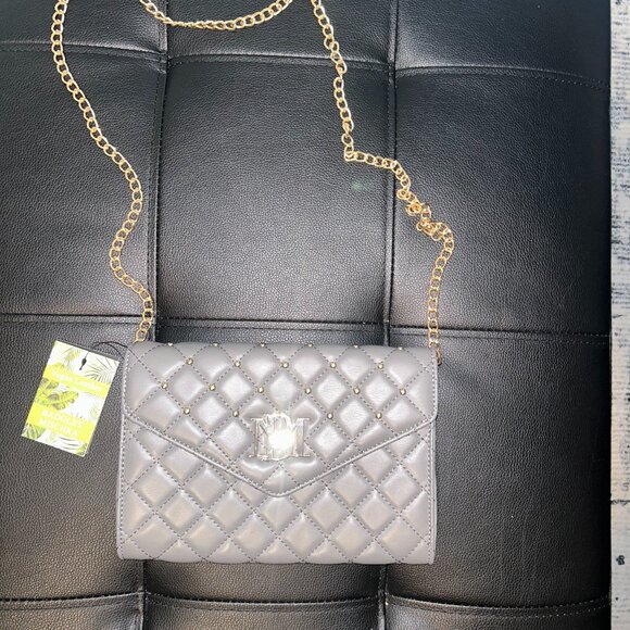 Badgley Mischka Gray Crossbody Bag with Gold Chain - Picture 2 of 4